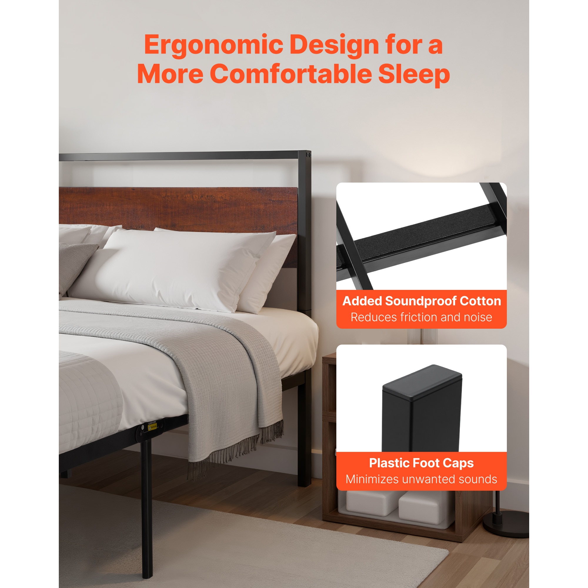 King Size Metal Platform Bed Frame With Headboard & Under-Bed Storage 14 Inch_voghion.com